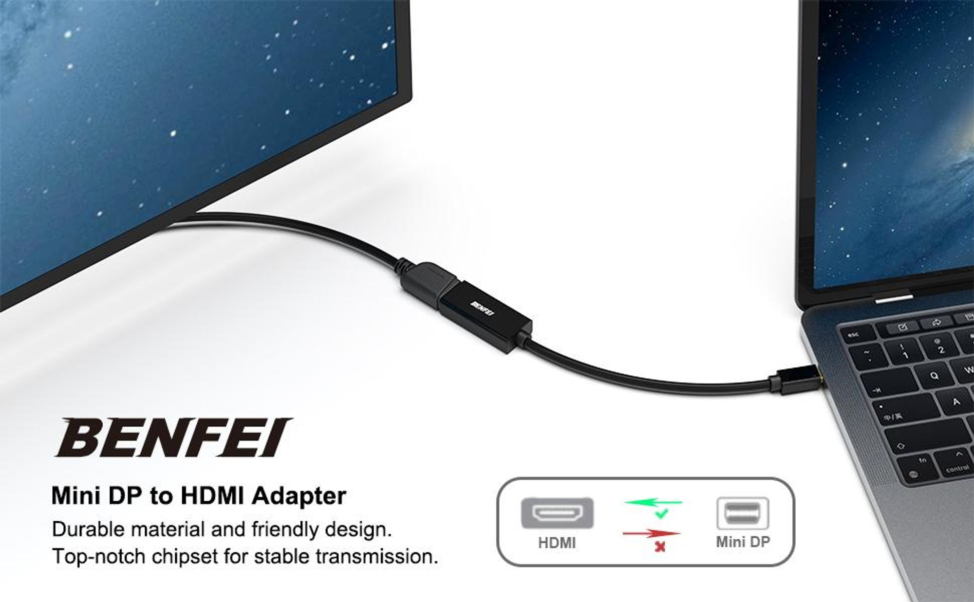 BENFEI Kabeladapter Mini DisplayPort auf HDMI Adapter