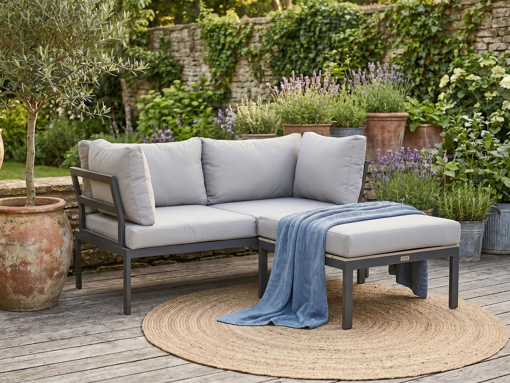 BEAUTYSOFA | SANTORINI Gartenlounge Ecksofa Hellgrau – Gartenmöbel Set, Outdoor Lounge, Gartensofa mit Couchtisch, Ecklounge, Terrassenmöbel