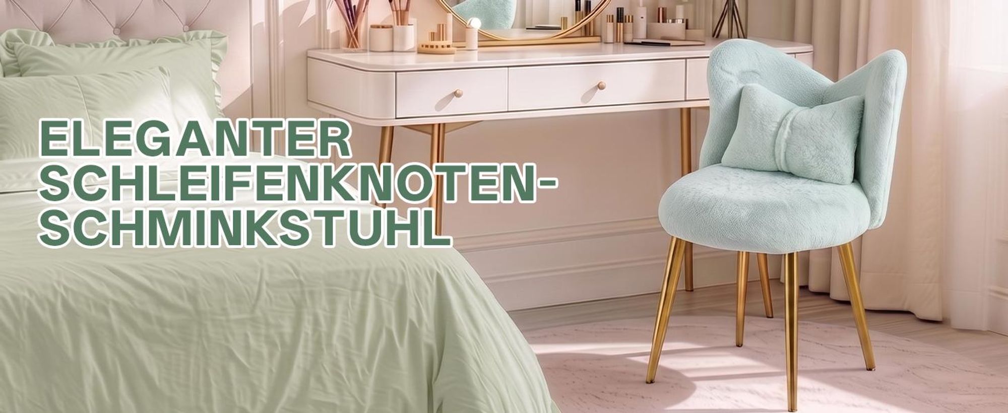 FCH Schminkhocker, Schreibtischhocker, Bow Shape Rücken Dressing Stuhl,Esszimmerstühle, Sitzhocker Polsterhocker,53×49.50×78cm, Grün