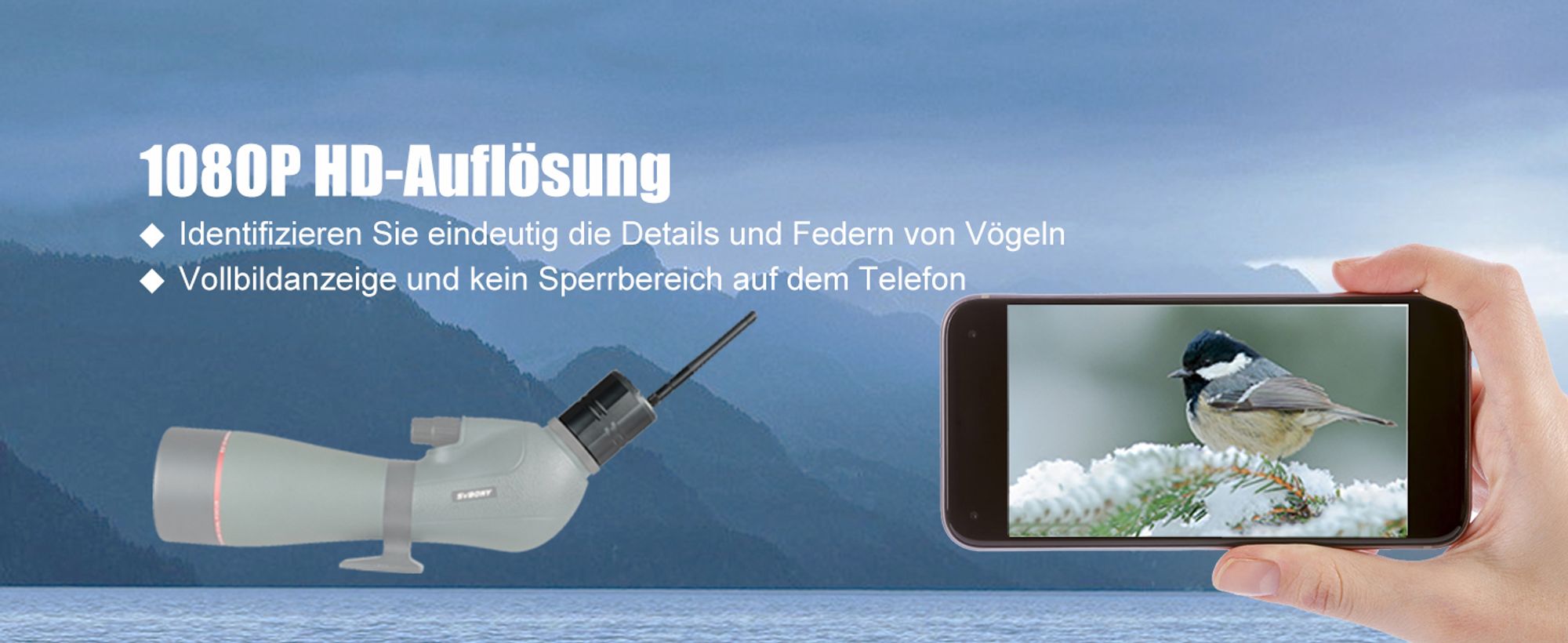 Svbony SC001 WiFi Spektiv Kamera, 2MP 1080P Wireless-Kamera mit 32 GB TF-Karte, Elektronische Okular-Kamera mit 1,25 Zoll-Halterung für Vogel-Natur-Fotografie