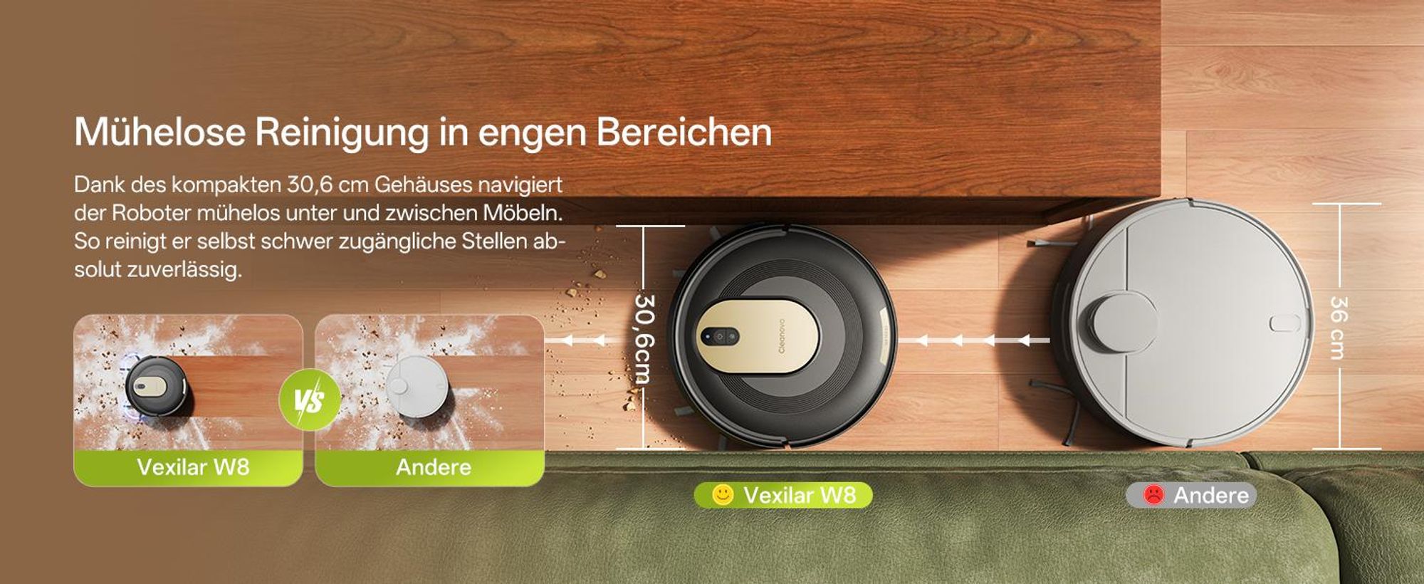 Vactidy W8 Nass-Trocken-Saugroboter, 5000Pa/150 min/mit Wischfunktion