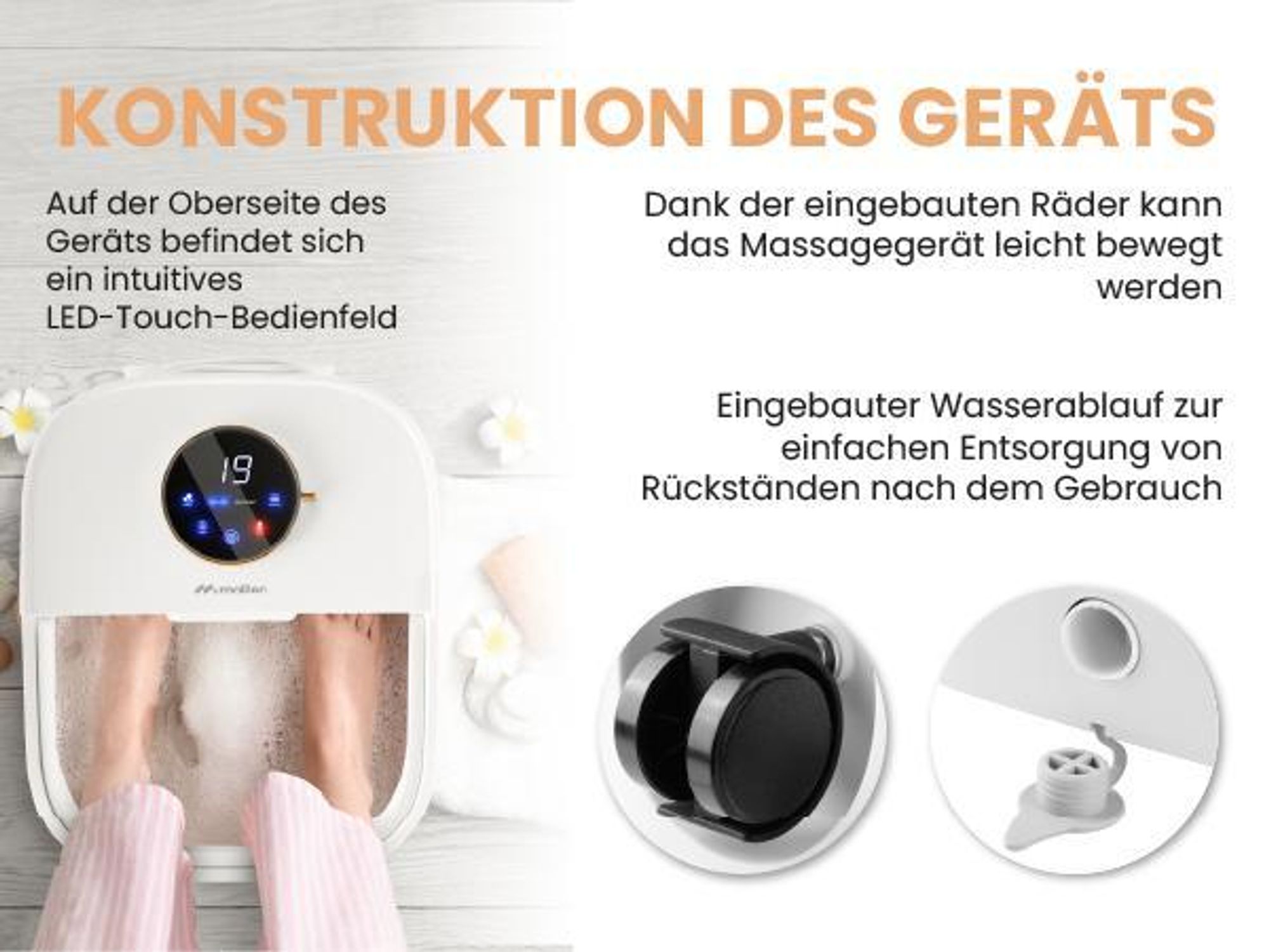 Wasser Fussmassagegerat mit LED-Anzeige und 6 Massagerollen