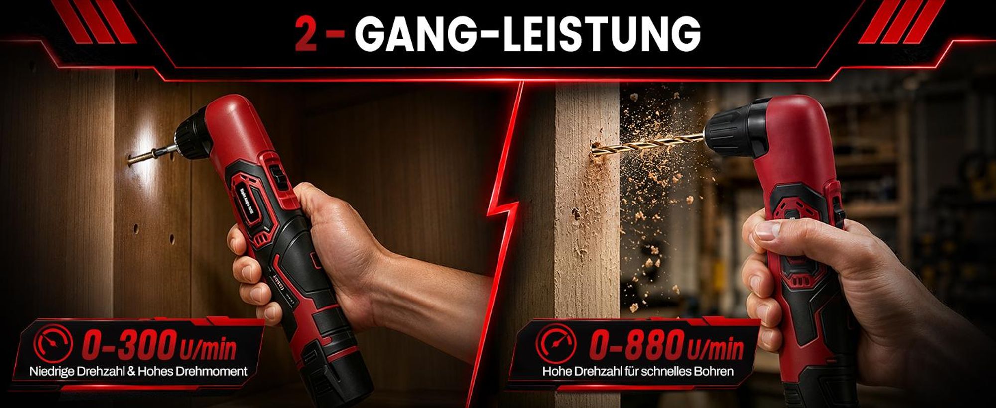 Akku Winkelbohrmaschine Winkelbohrer 12V, 90° Winkelkopf für Enge Bereiche, 18 N·m, 10mm Spannfutter, 2-Gang-Getriebe, LED-Licht, inkl. 13 Bohrbits