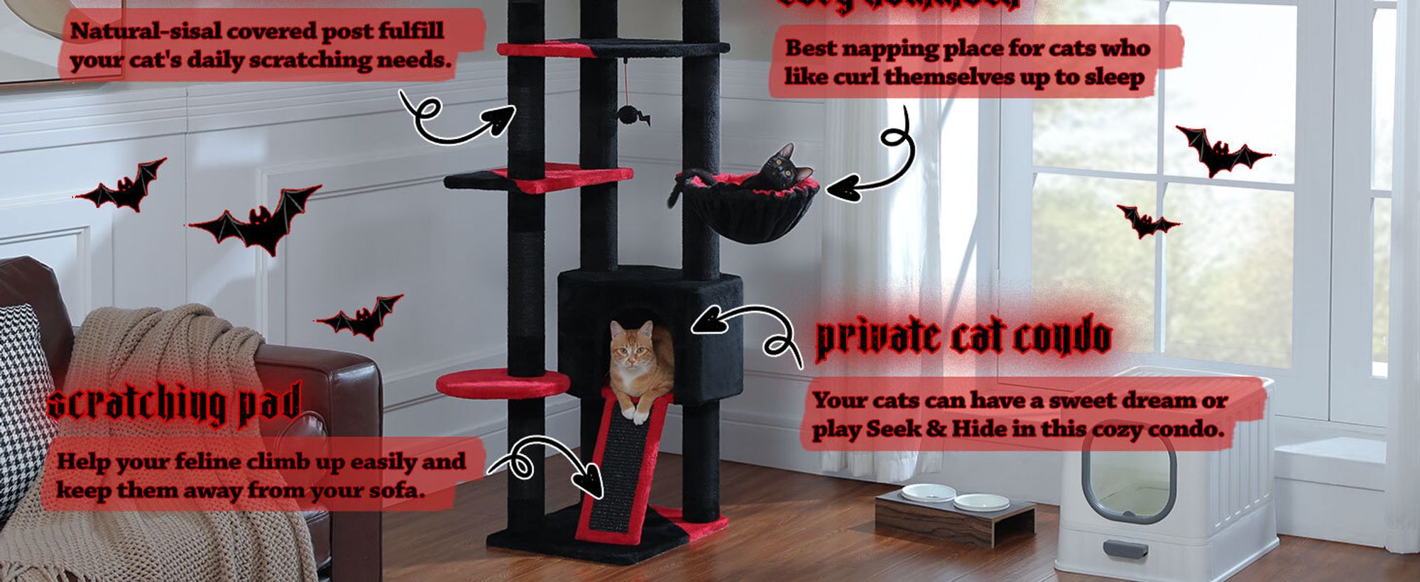 PAWZ Road Hoch Katzenbaum Schwarz, Deckenhoher Katzenbaumturm verstellbar