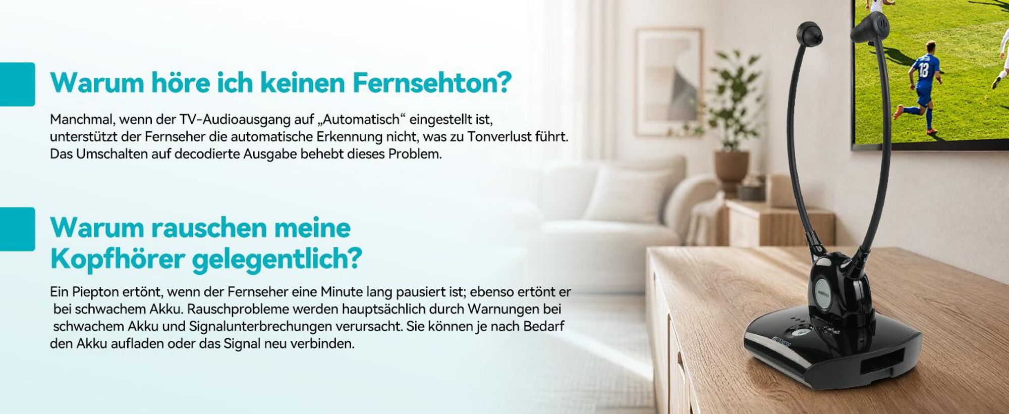Retekess TA008 TV Kopfhörer, In-Ear mit Hörunterstützung, 2,4 GHz niedrige Latenz, unabhängige Lautstärkeregelung für LR, Funkkopfhörer für Senioren