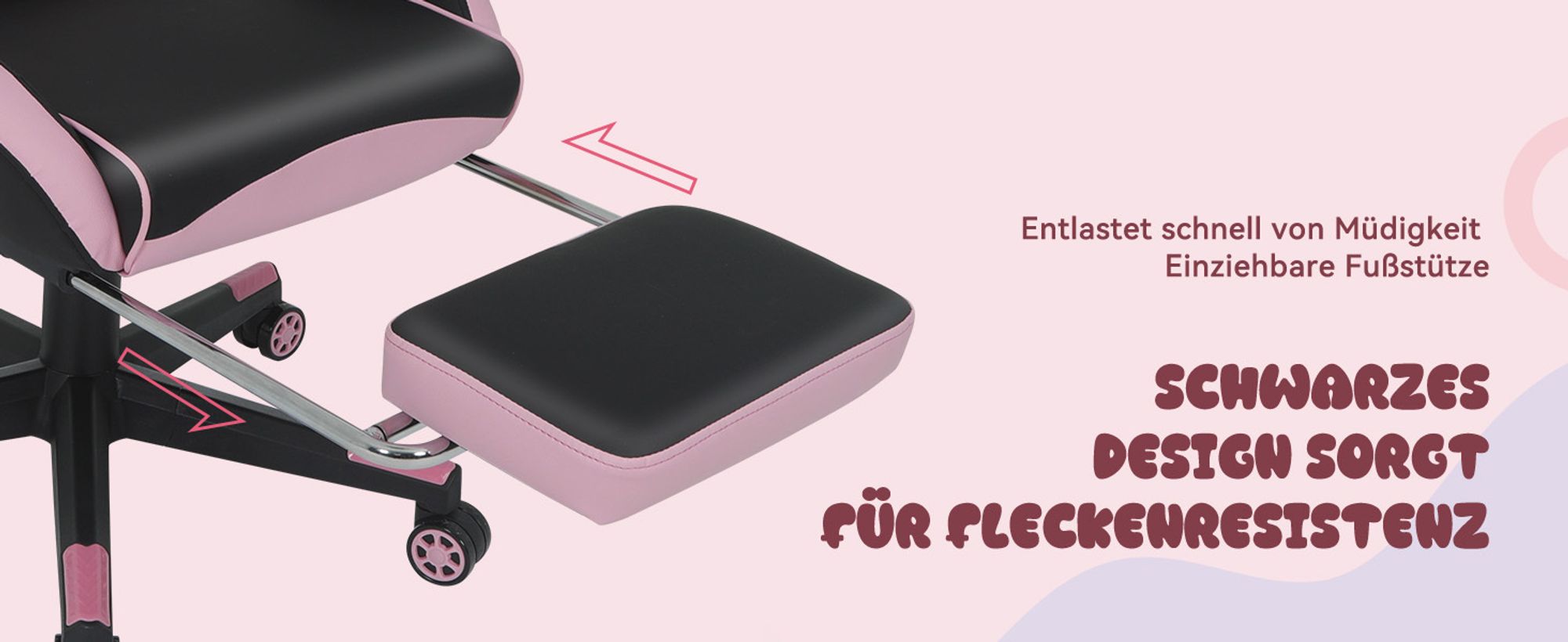 Puluomis Gaming Stuhl mit Fußstütze, Bürostuhl Chefsessel Schreibtischstuhl Racing Stuhl ergonomisch drehbar höhenverstellbar Katze Schwarz Pink