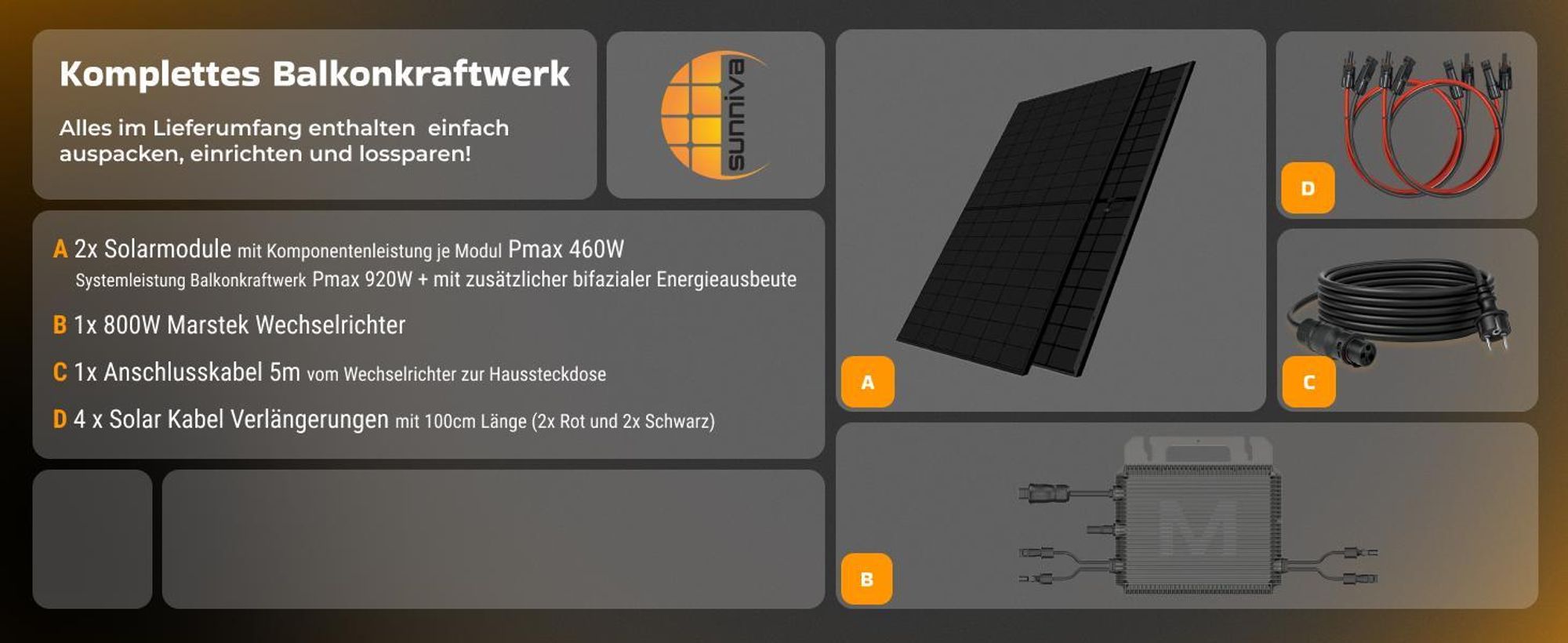 Sunniva Balkonkraftwerk 1000W Komplettsets