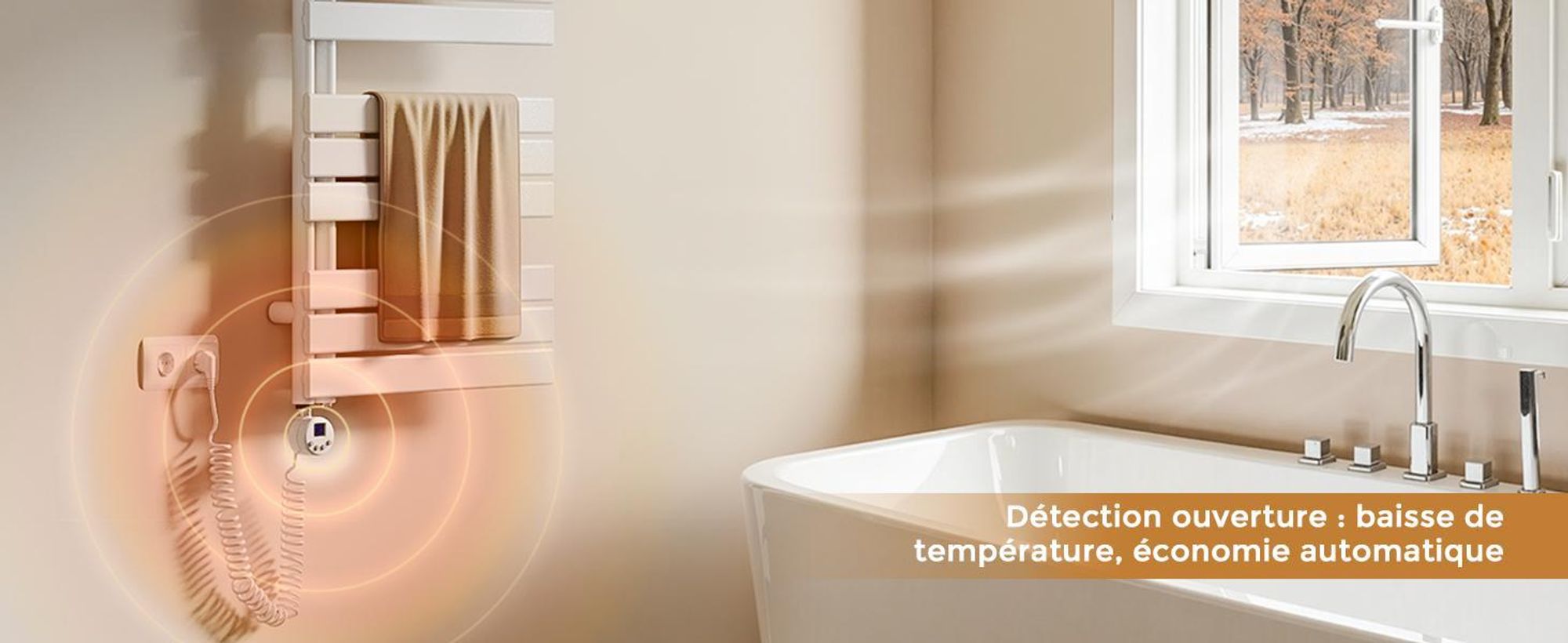 S'AFIELINA thermoplongeur avec thermostat 900W, minuterie programmable & affichage LCD, WiFi, pour radiateur de salle de bain, acier inoxydable, contrôle intelligent, blanc
