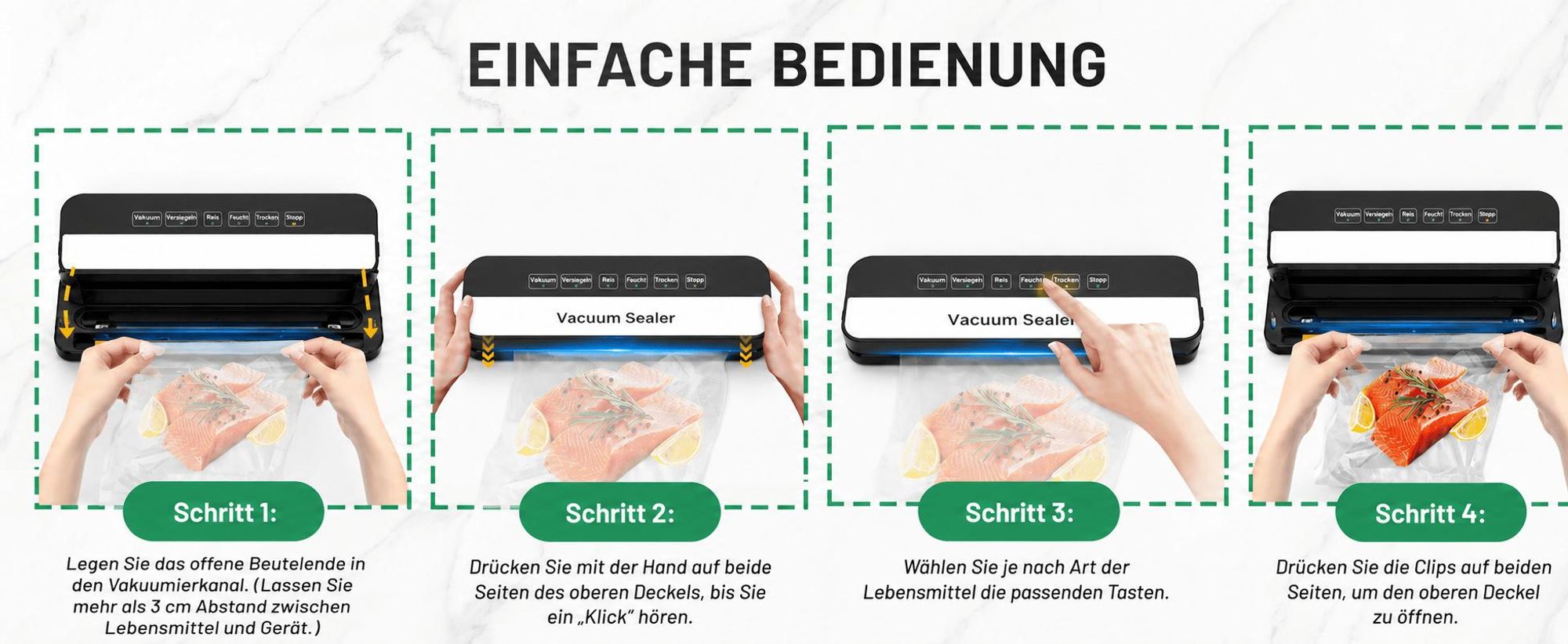 Vakuumiergerät, Professioneller 6-in-1 Vakuumierer für Lebensmittel, Trocken-/Nassmodus, automatische Versiegelung für Fleisch, Obst, Gemüse