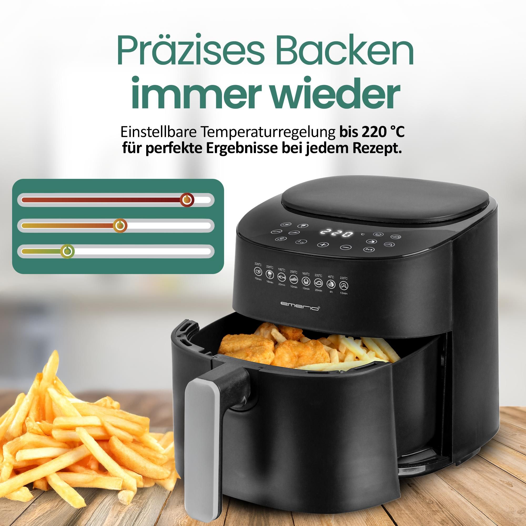 Emerio Airfryer XL 4,5 L – 1300 W – Digital – 8 Programme – Schwarz – AF-129369