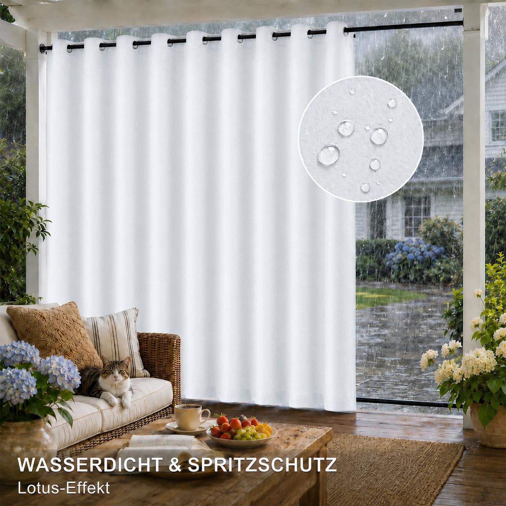 1x Garden Outdoor Vorhang Wetterfest Mit ösen Wasserdicht extra breite Privatsphäre UV-Schutz für Balkon Terrasse Patio Pavillon, 180x213cm, Weiß