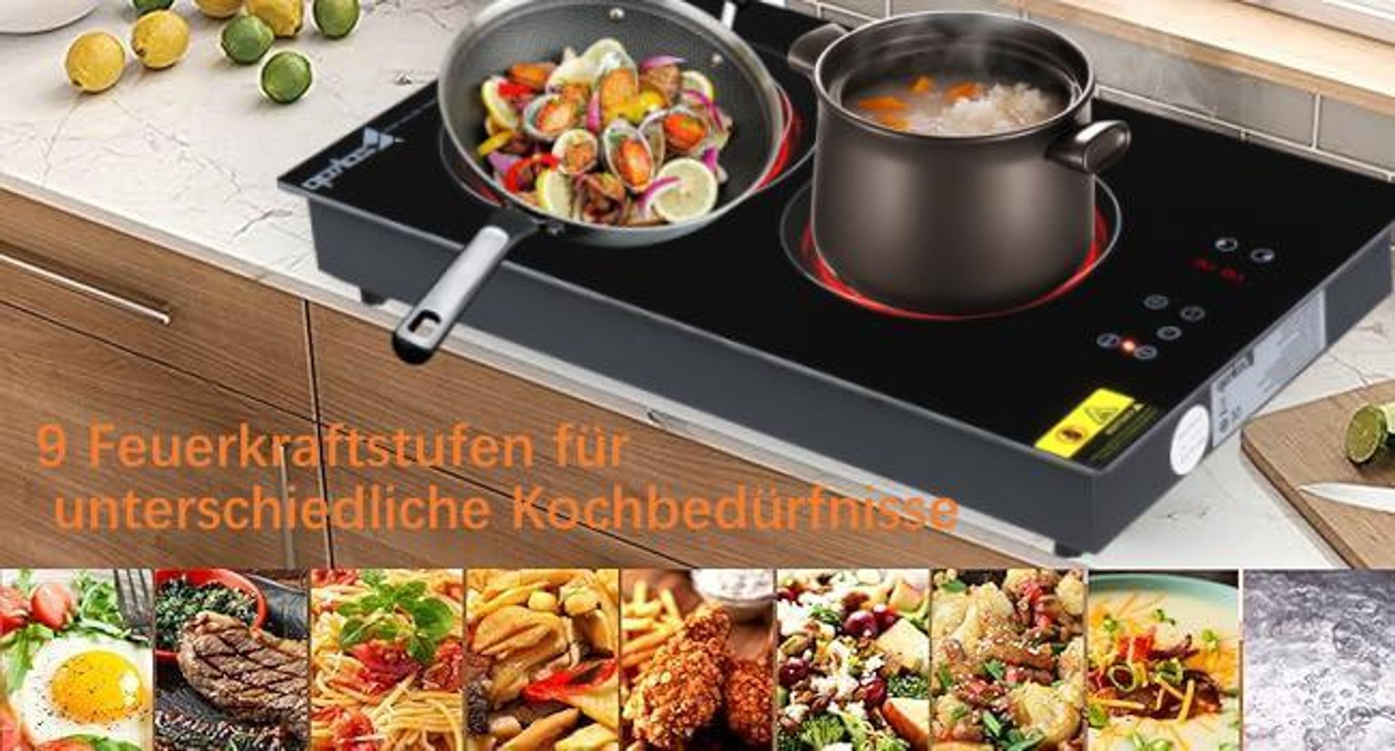 E Herd Normale Steckdose Elektro Kochfeld Induktion 30 Cm Autark 2 Zonen Touch Control Einbaukochfeld Kochplatte Cerankochfeld 2 Platten - Foto 13