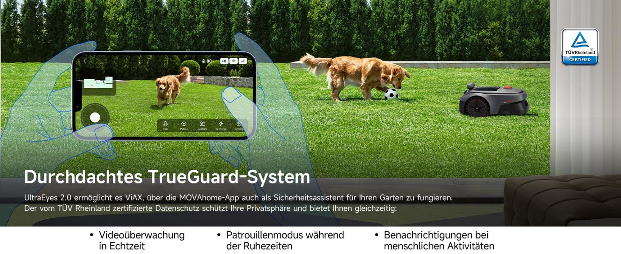 MOVA ViAX 500 Mähroboter ohne Begrenzungskabel, 360° LiDAR + KI Navigation, UltraEyes™ 2.0, automatische Kartierung, bis 500 m²