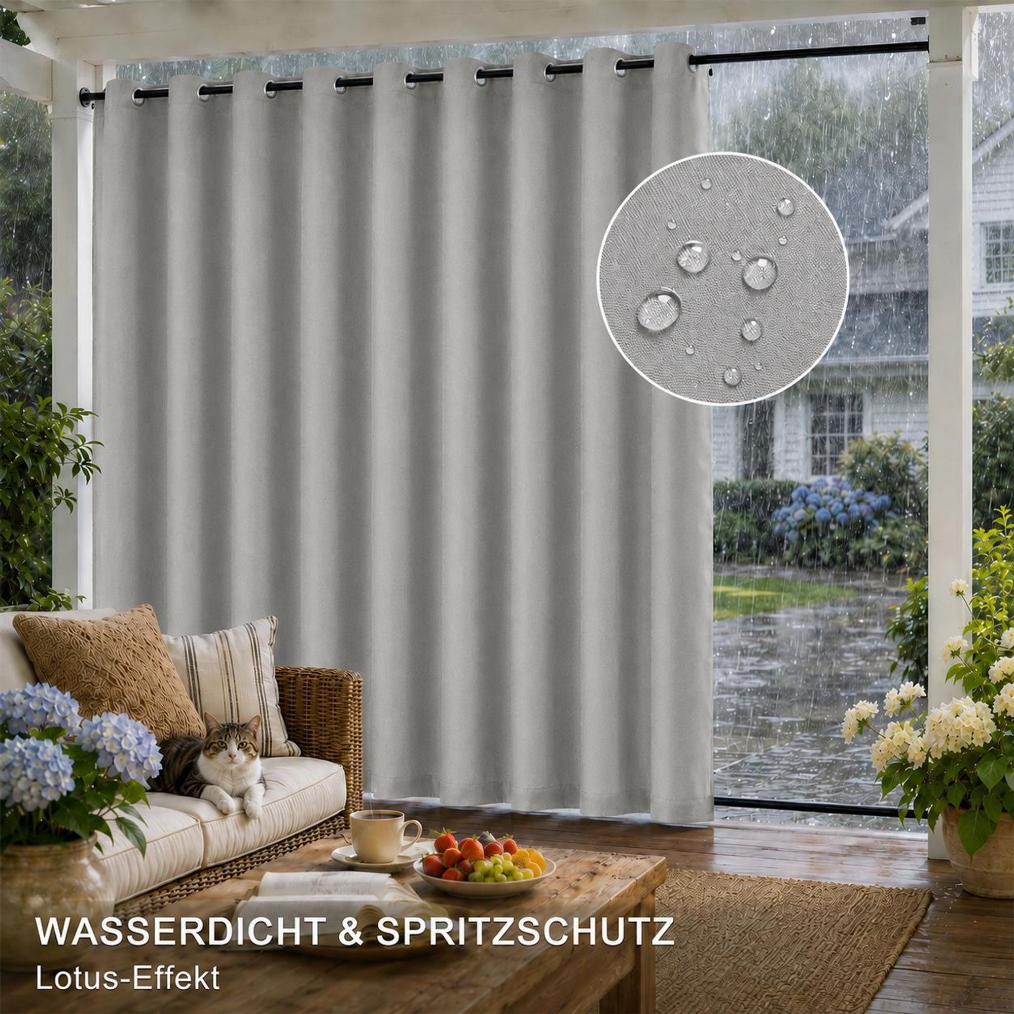 1x Garden Outdoor Vorhang Wetterfest Mit ösen Wasserdicht extra breite Privatsphäre UV-Schutz für Balkon Terrasse Patio Pavillon, 180x213cm, Grau