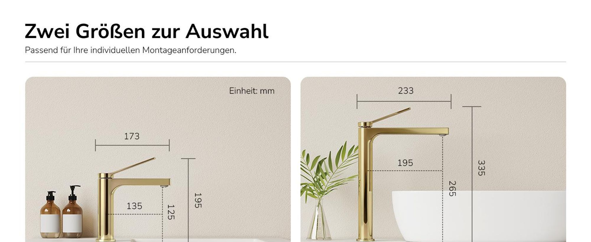 EMKE Wasserhahn Bad Champagner-Gold 195x173x46mm, Messing, Keramikkartusche, Badarmatur, Mischbatterie Waschbecken-Armatur, Waschtischarmatur