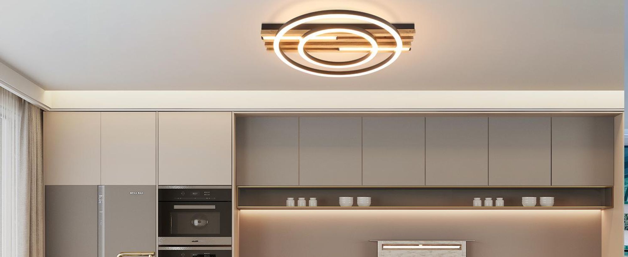 ZMH LED Deckenlamape 34W Holz Deckenleuchte Dimmbar 55CM Schlafzimmer Lampe 2 Ring wohnzimmerlampe Fernbedienung für Schlafzimmer Küche Esszimmer Rund