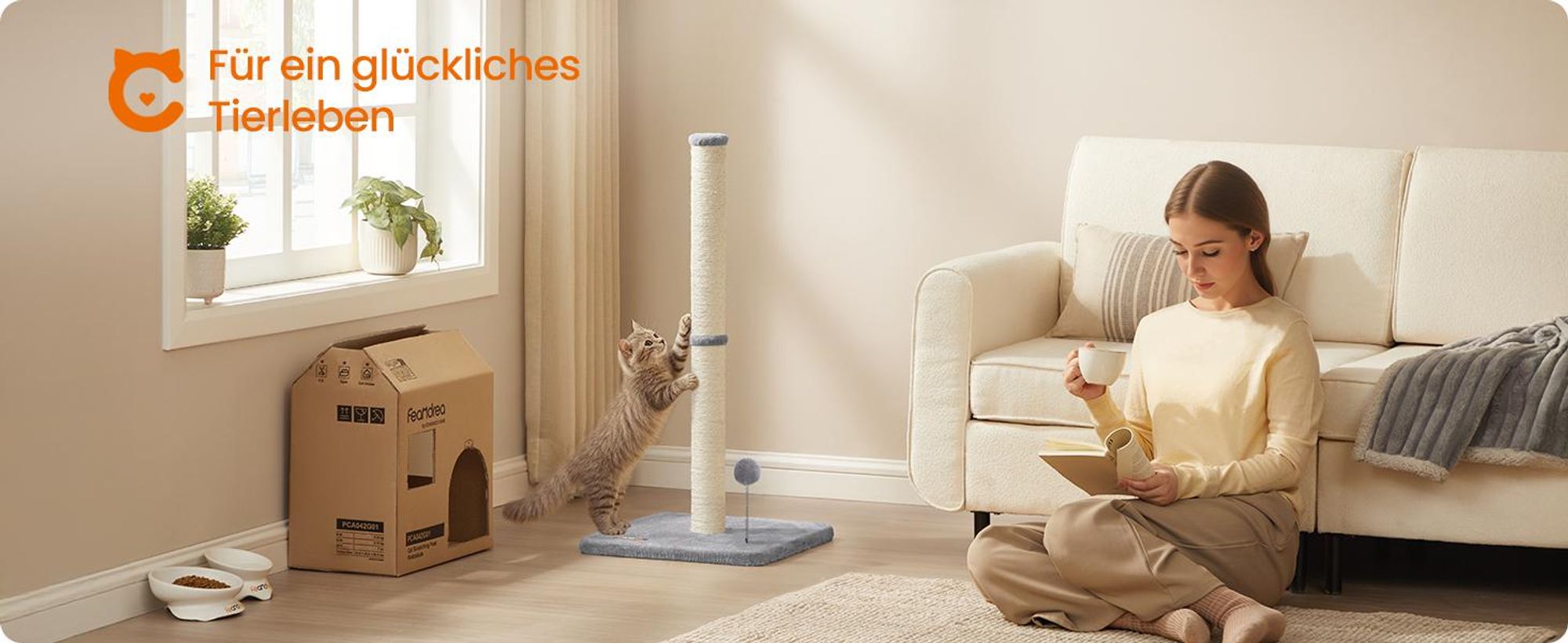 Feandrea Kratzbaum, Kratzsäule, 7 cm dicker Stamm, Kratzstamm für Kätzchen und normale ausgewachsene Katzen