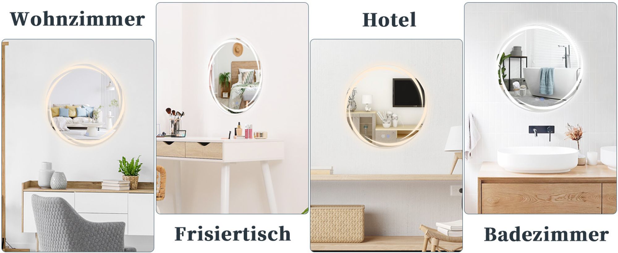 ZMH Badezimmerspiegel mit Beleuchtung Badspiegel Rund Runder 70cm LED Spiegel Touch Dimmbar Licht Beschlagfrei Rundspiegel Beleuchtet für Badezimmer