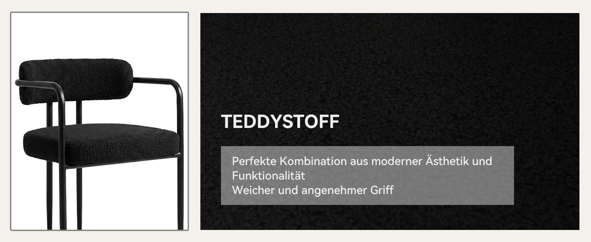 Puluomis Esszimmerstuhl mit Armlehnen 4er Set, Ergonomischer Küchenstühle mit gepolsterten Sitz, Teddyfleece Bezug, 120kg Tragfähigkeit schwarz