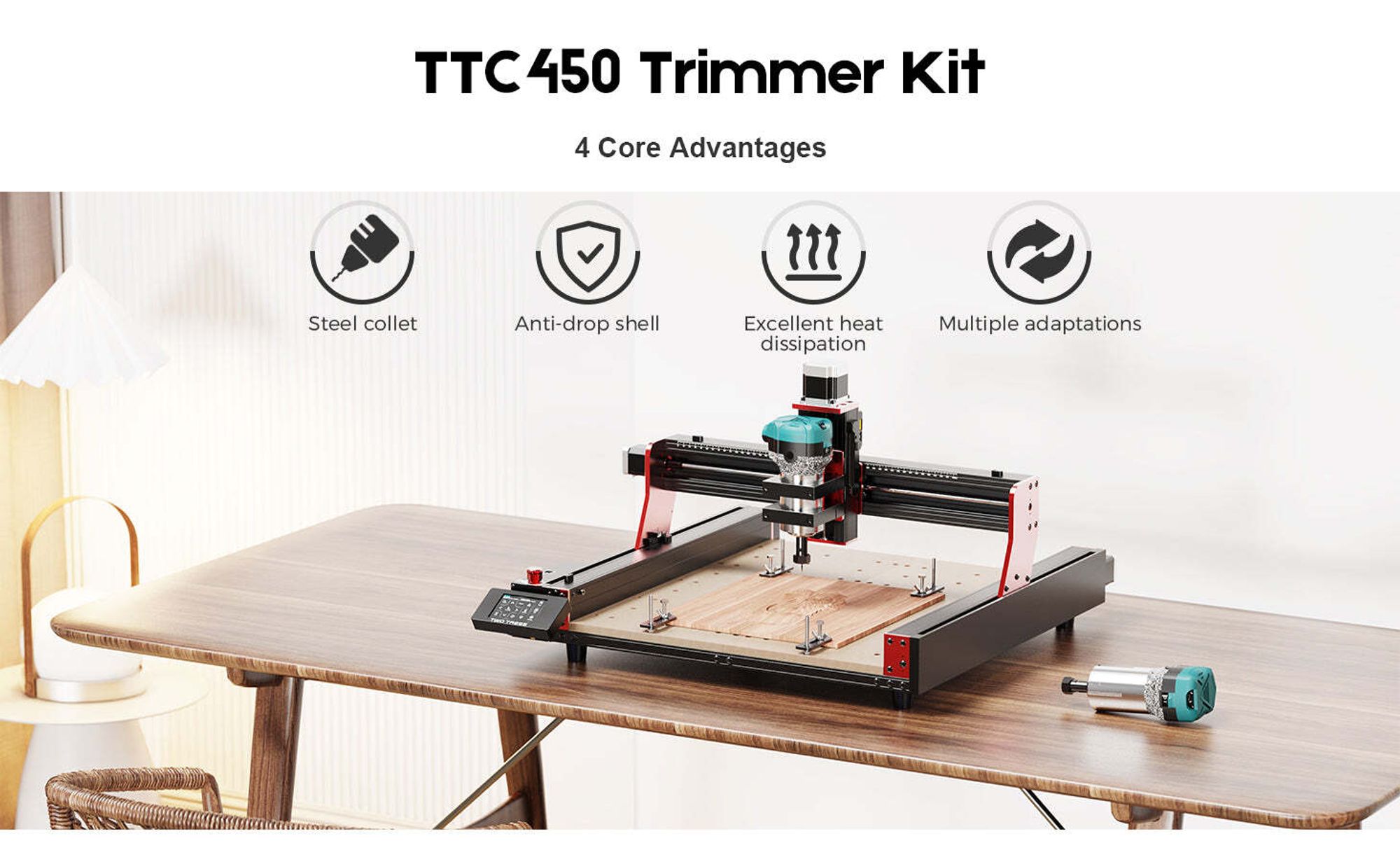 Two Trees - Trimmer Kit – 800W Holzfräser Router Spindel für TTC 450, TTC450 Pro CNC Gräviermäschine