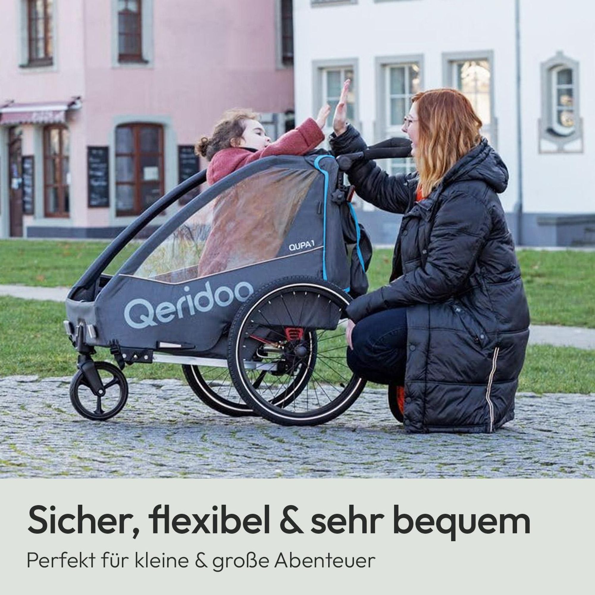Qeridoo QUPA 1 - Kinderfahrradanhänger für 1 Kind, Farbe: Blue