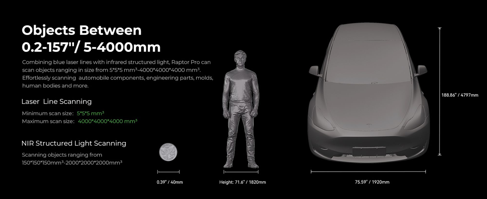 Creality Raptor Pro 3D Scanner, für Auto Custom, 22 Kreuz +7 parallele blaue Laserlinien, Objekte zwischen 5-4000 mm