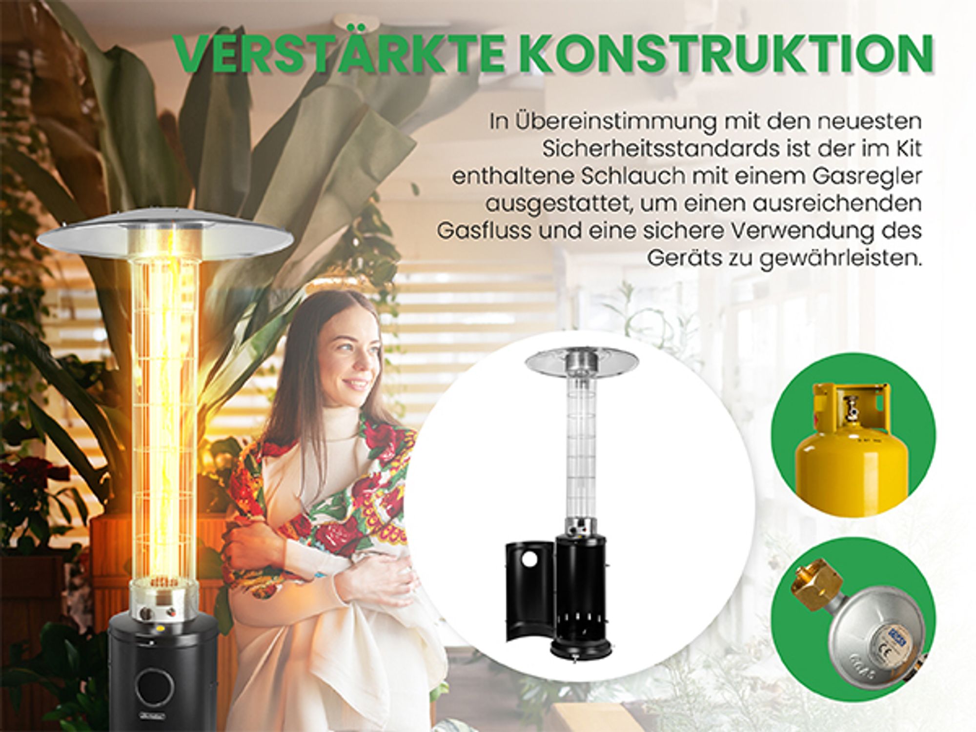 Terrassenheizer mit Schlauch für Gasflasche