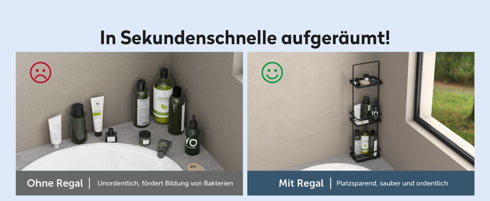 doporro Duschablage ohne Bohren 3 Ebenen Badregal Stehend Badezimmerregal Duschregal Schmales aus Metall für Badezimmer und Toilette Schwarz Reglo-02