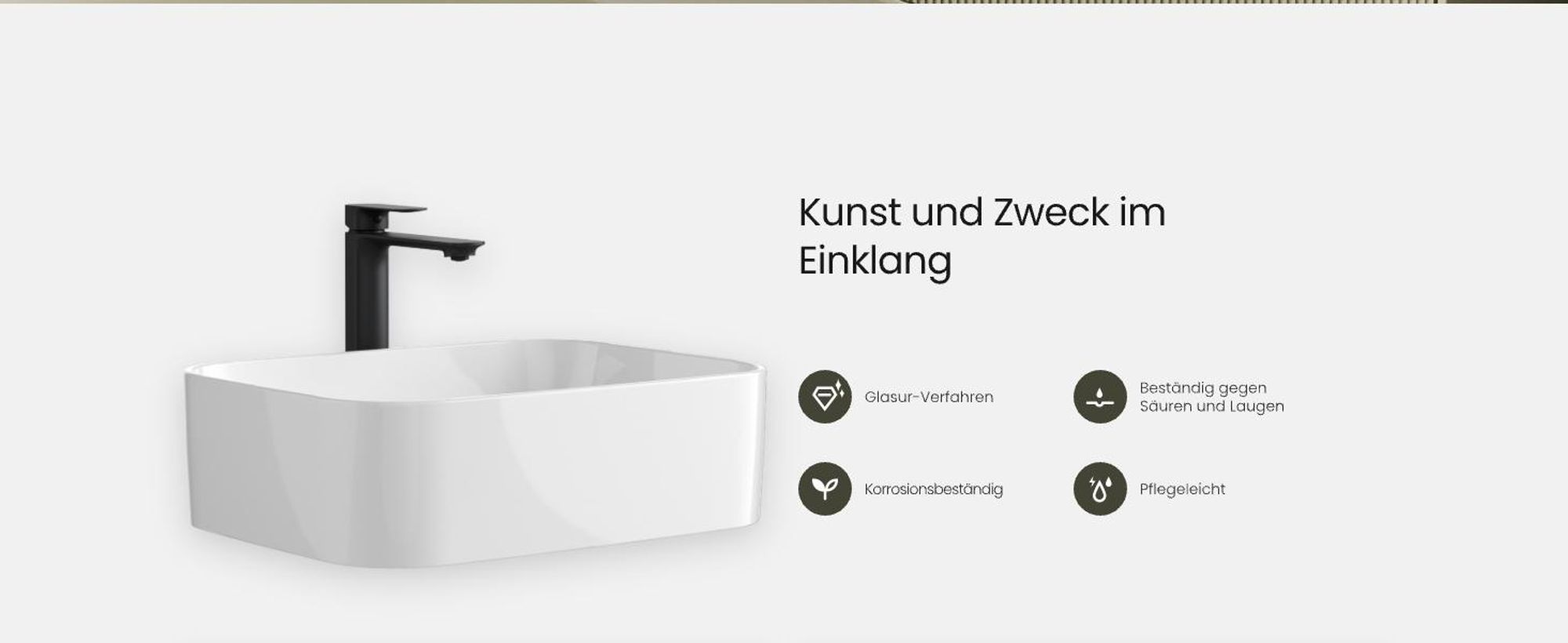 EMKE Aufsatzwaschbecken rechteckig 610 x 380 x 150mm Glänzend Weiß Waschbecken aus Keramik Ohne Armaturloch – Ideal für Wand- & Hocharmaturen