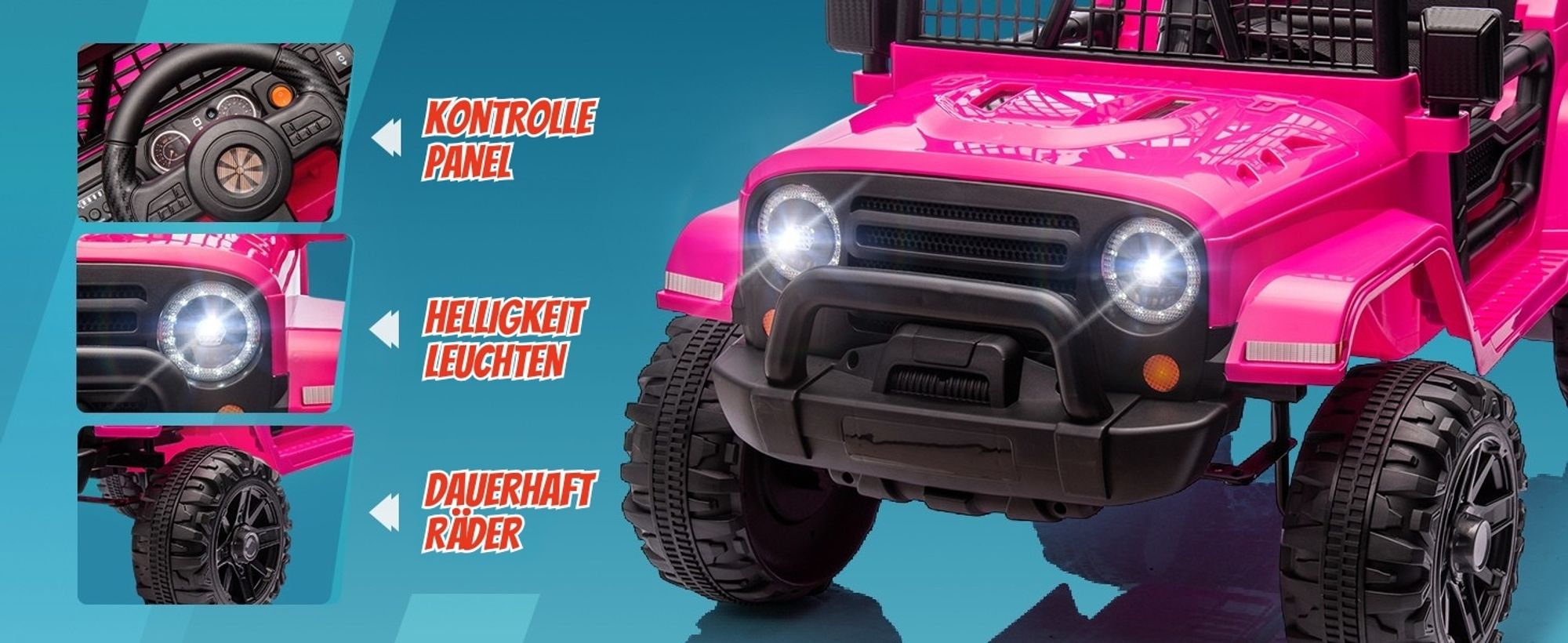 FCH Elektroauto für Kinder, kinder elektroauto mit 2,4-GHz-Fernbedienung, LED-Licht, Musik und USB, 12-V-Doppelantrieb