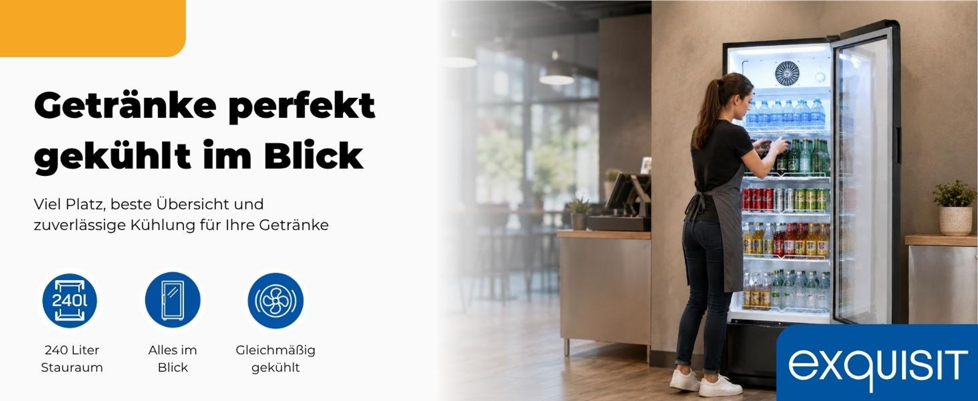 Exquisit Glastürkühlschrank, 240l Getränkekühlschrank mit LED, Umluft, 4 verstellbare Ablagen, CoolPro, GKS5220-GT-431D schwarz