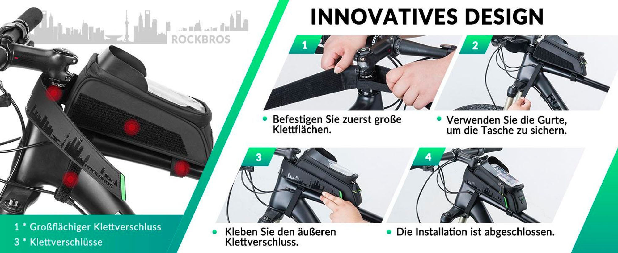 ROCKBROS Fahrradtasche Rahmentasche für Handy 6.00''  schwarz wasserdicht