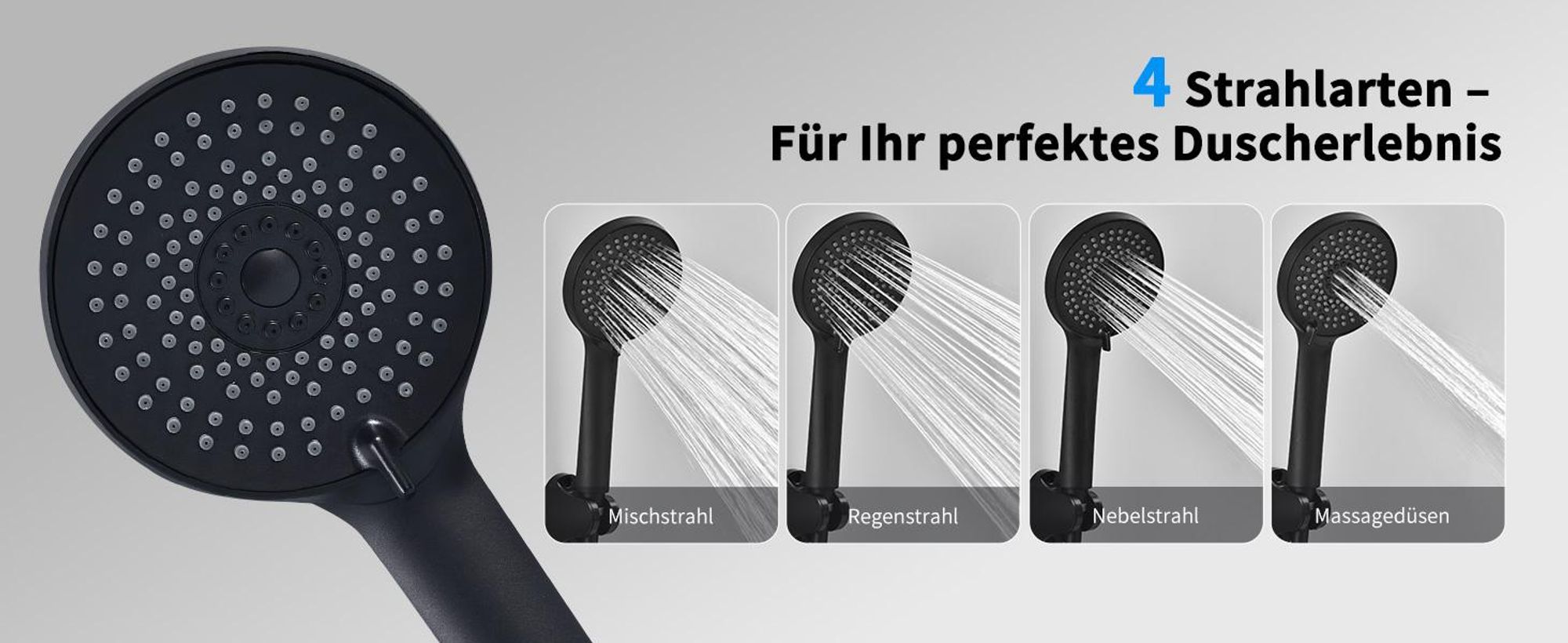 Homelody Badewannenarmatur mit Handbrause, Mischbatterie Badewanne Wandmontage, 2 Ausgänge Einhebelmischer Duscharmatur mit Wanneneinlauf, Schwarz