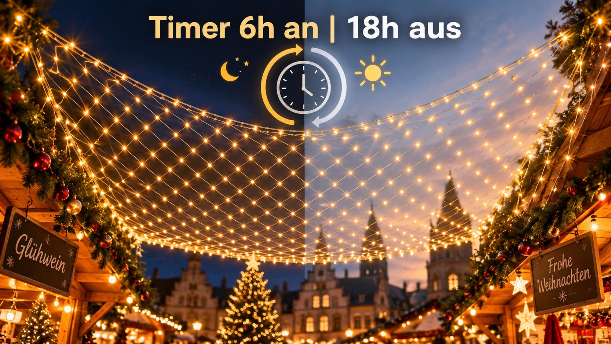 3X2m 200 LED Lichterkette Netz Lichternetz Warmweiß mit Stecker 8Modi Timer für Büsche Garten Weihnachtsbaum Zimmer Party Weihnachten Beleuchtung Deko