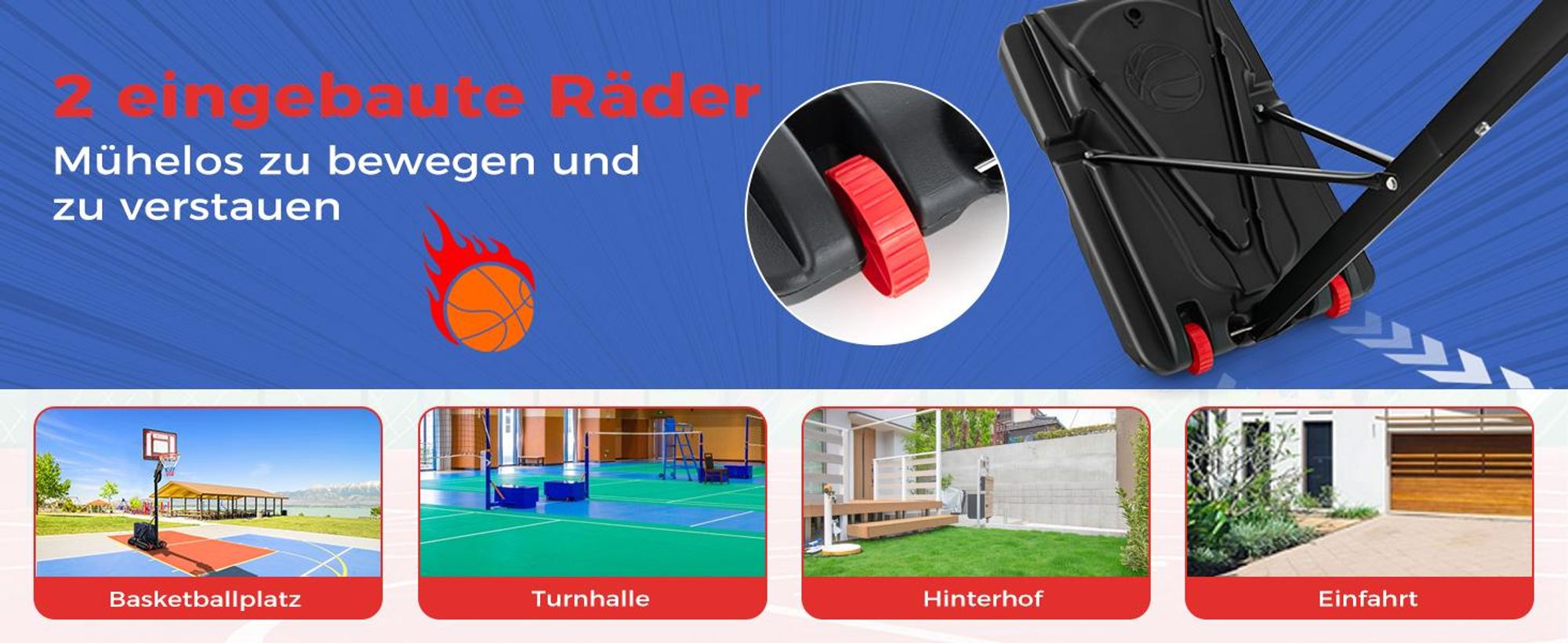 COSTWAY Basketballständer 228-265 cm höhenverstellbar, Basketballkorb mit Ständer & 2 Rädern, Korbanlage für Kinder, Erwachsene, mobiles Basketballanlage Indoor Outdoor