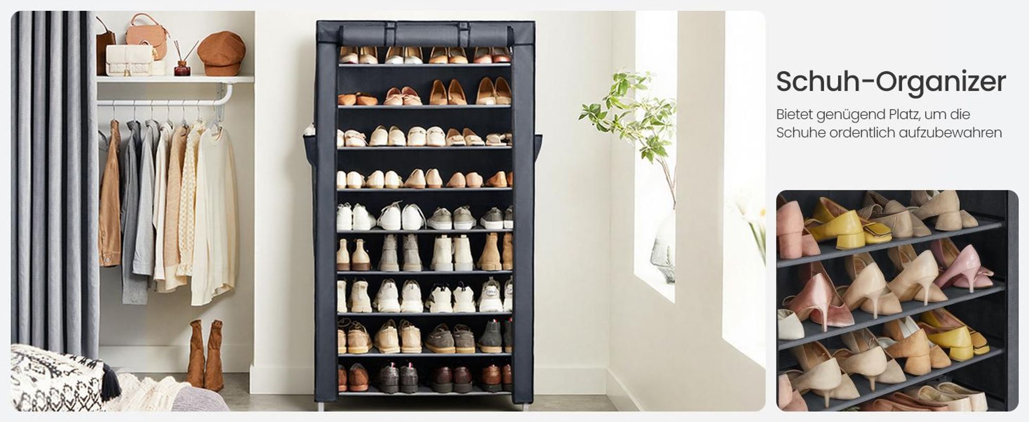 SONGMICS Schuhschrank Schuhregal mit 10 Ebenen 40-50 Paar Schuhe Grau