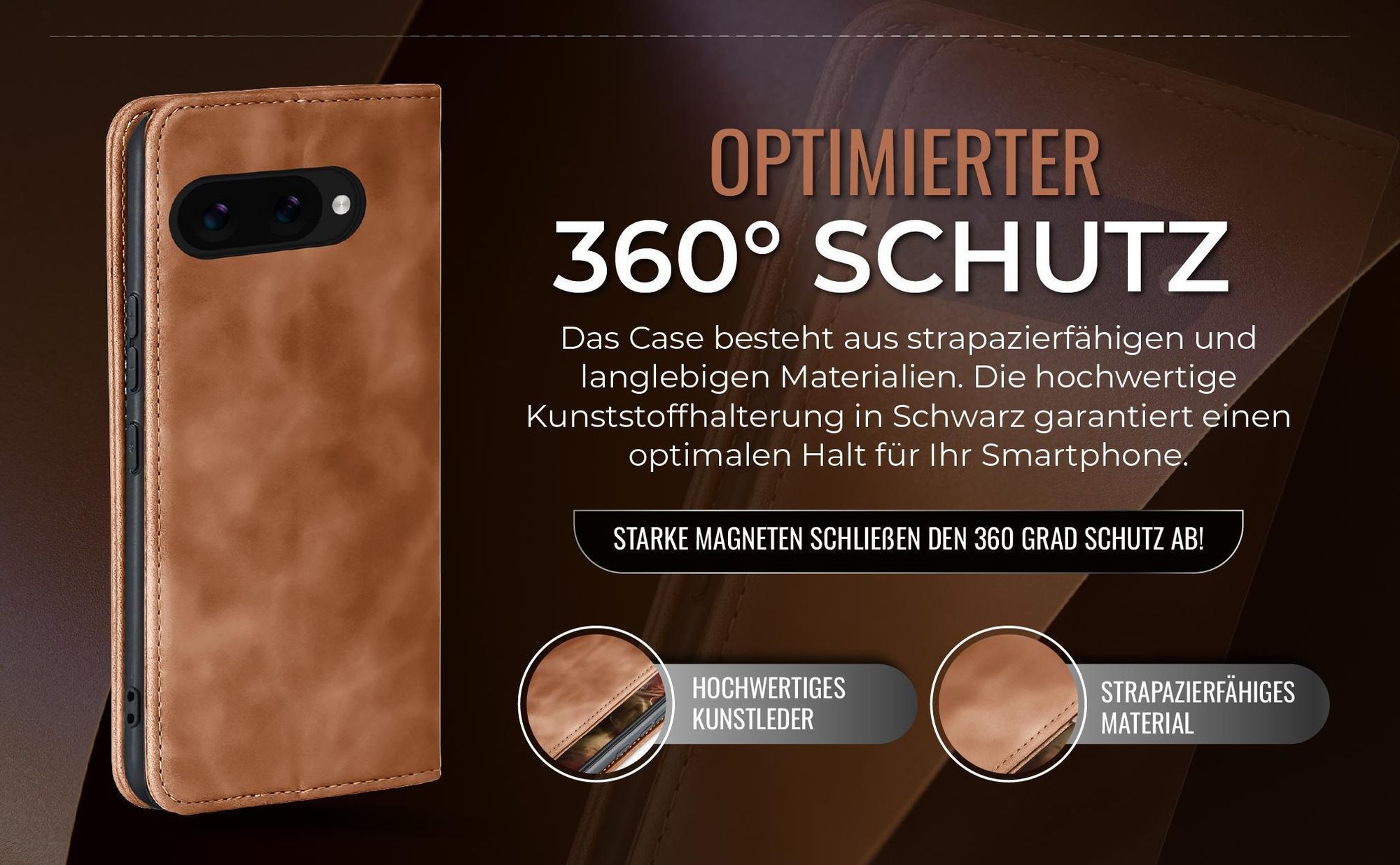 Hellbraune Handyhülle für Google Pixel 9a mit 360 Grad Schutz