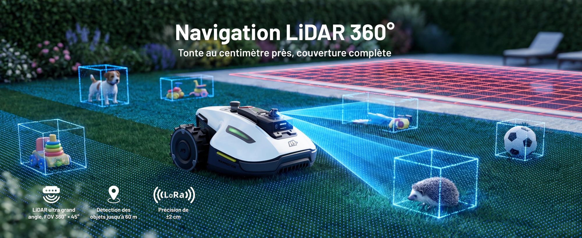 Robot Tondeuse Mammotion YUKA Mini 2 1000 avec garage, sans fil périphérique, jusqu’à 1000 m², DropMow, cartographie auto, coupe des bordures, APP