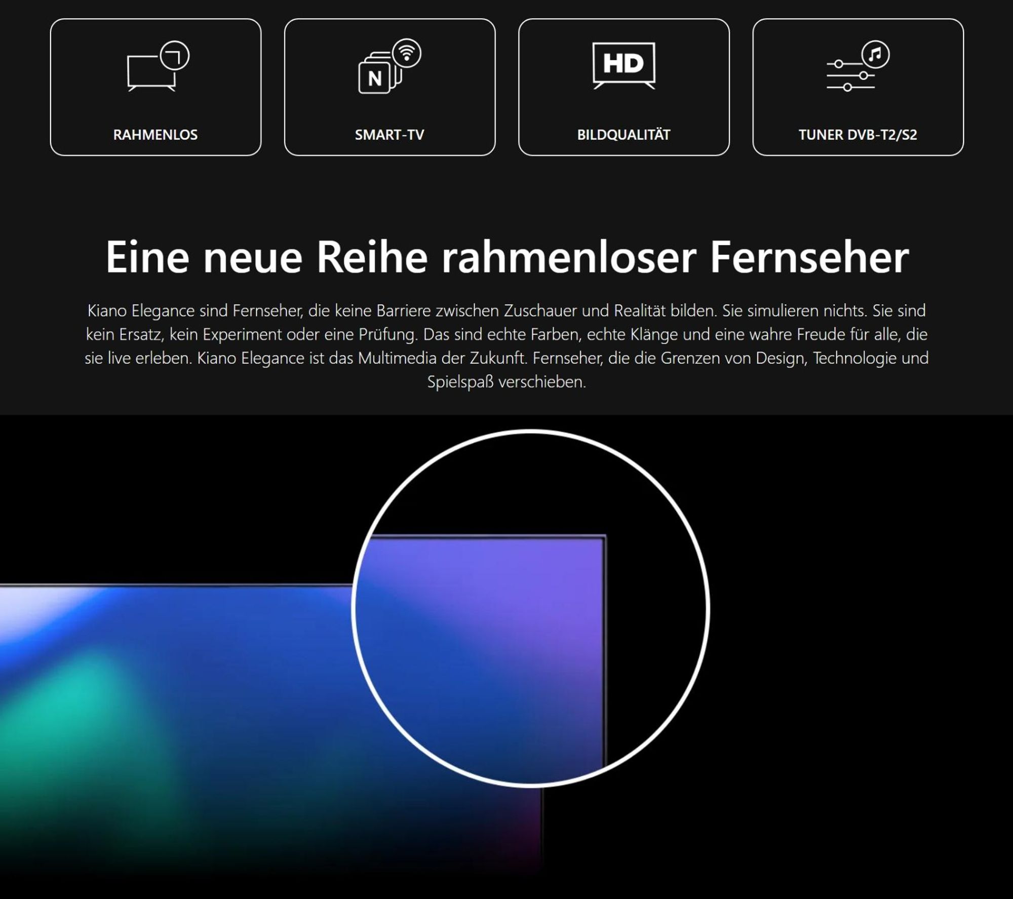 Kiano 43 Zoll 4K UHD Smart TV Android LED HDR WiFi Miracast Dolby Audio DVB-T2/S2 PVR USB Rahmenlos Metall Fernseher mit Netflix YouTube Browser