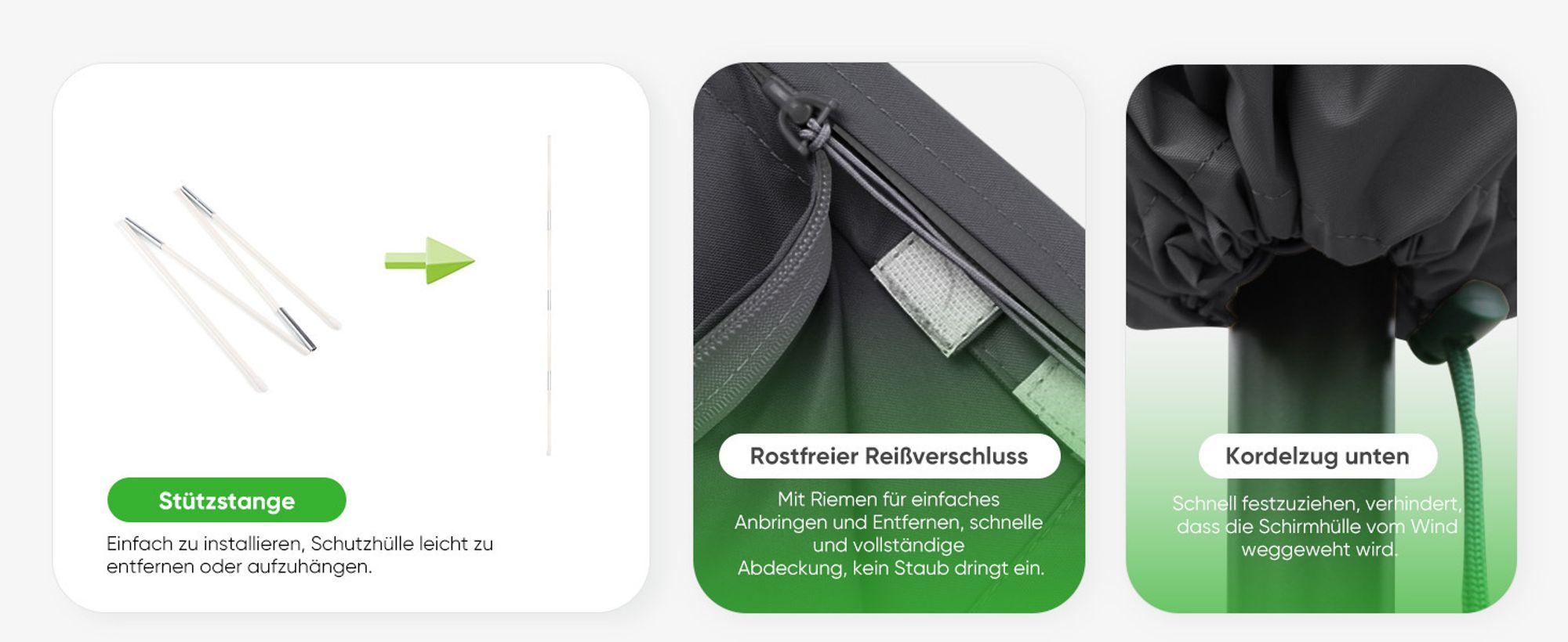 Sekey Sonnenschirm Schutzhülle für 460 x 270 cm Doppelsonnenschirm mit Stab und Reißverschluss, Dunkelgrau