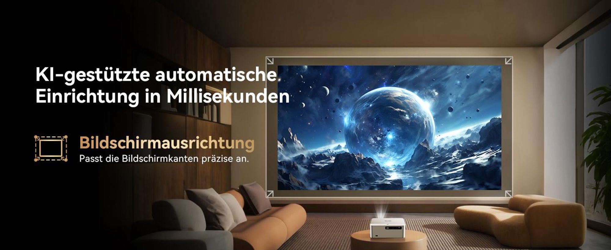 Projecteur OSCAL PV800 PRO, 1 400 lumens ANSI, prise en charge 4K, Google TV, mise au point automatique, Wi-Fi 6, 200 pouces, silencieux (moins de 35 dB)