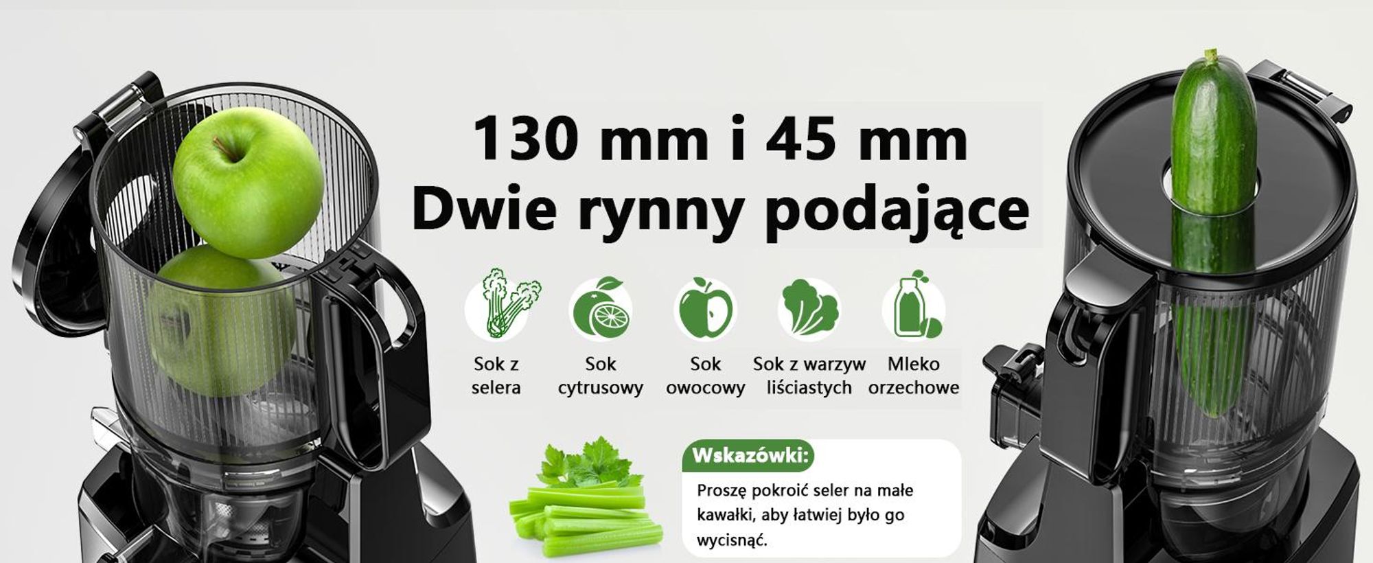 Wyciskarka wolnoobrotowa LINKChef SJ-052-EU-BL, pojemność 1,8 l, odpowiednia do warzyw i owoców, wyposażona w potrójny system filtracji, czarna