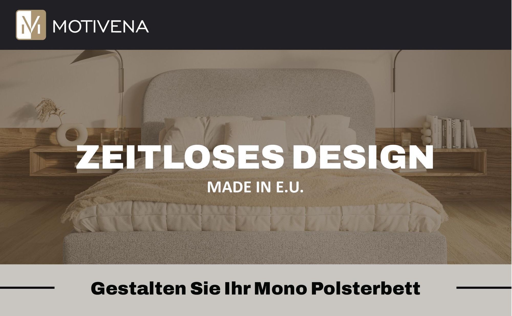 MOTIVENA Mono Polsterbett 180x200 mit Bettkasten, Holz Lattenrost, Bett 180x200 Beige Boucle (Catch Me 02)