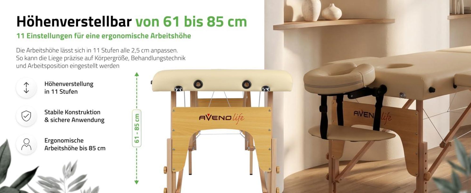 Habys Sofia Light Massageliege Mobile Massagetisch Kosmetikliege 2 Zonen Tragebares Massagebett höhenverstellbar inkl. Kopfstütze & Armlehnen 213 cm
