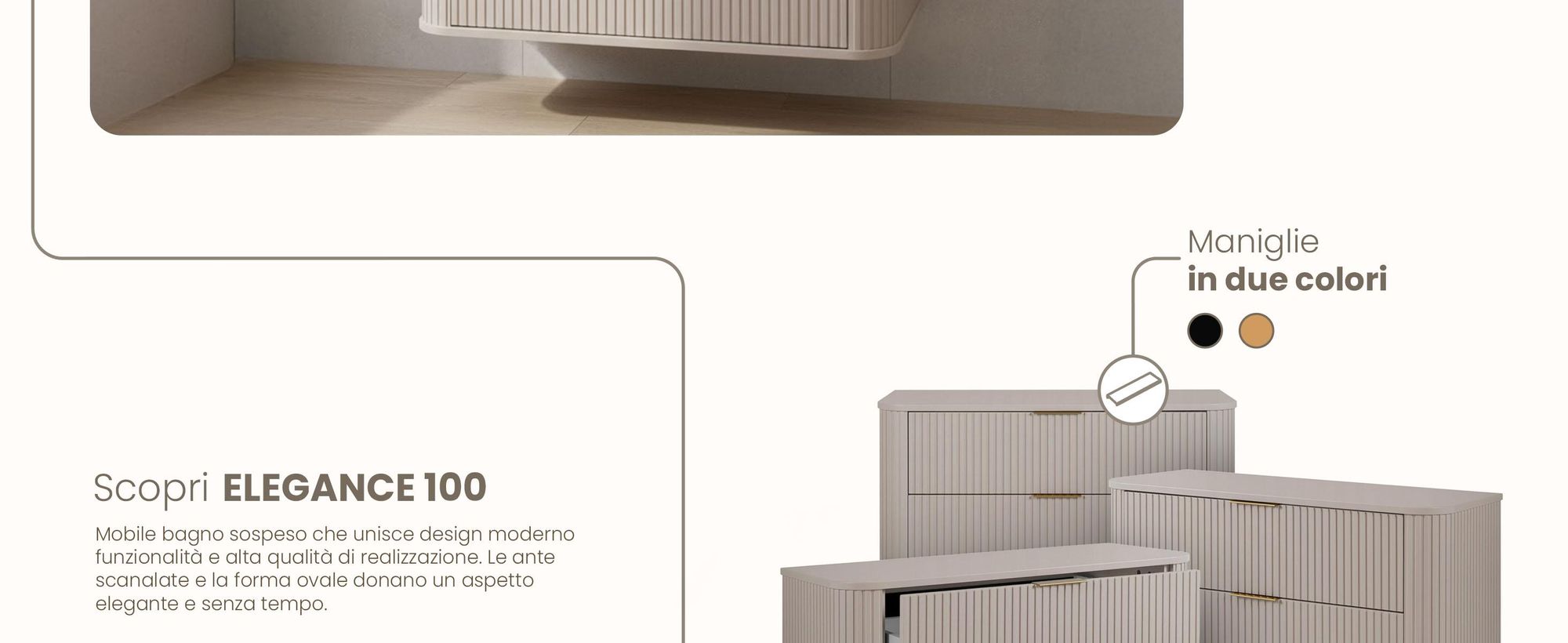 Mobile da bagno 100 CM Beige Mat MDF 2 cassetti