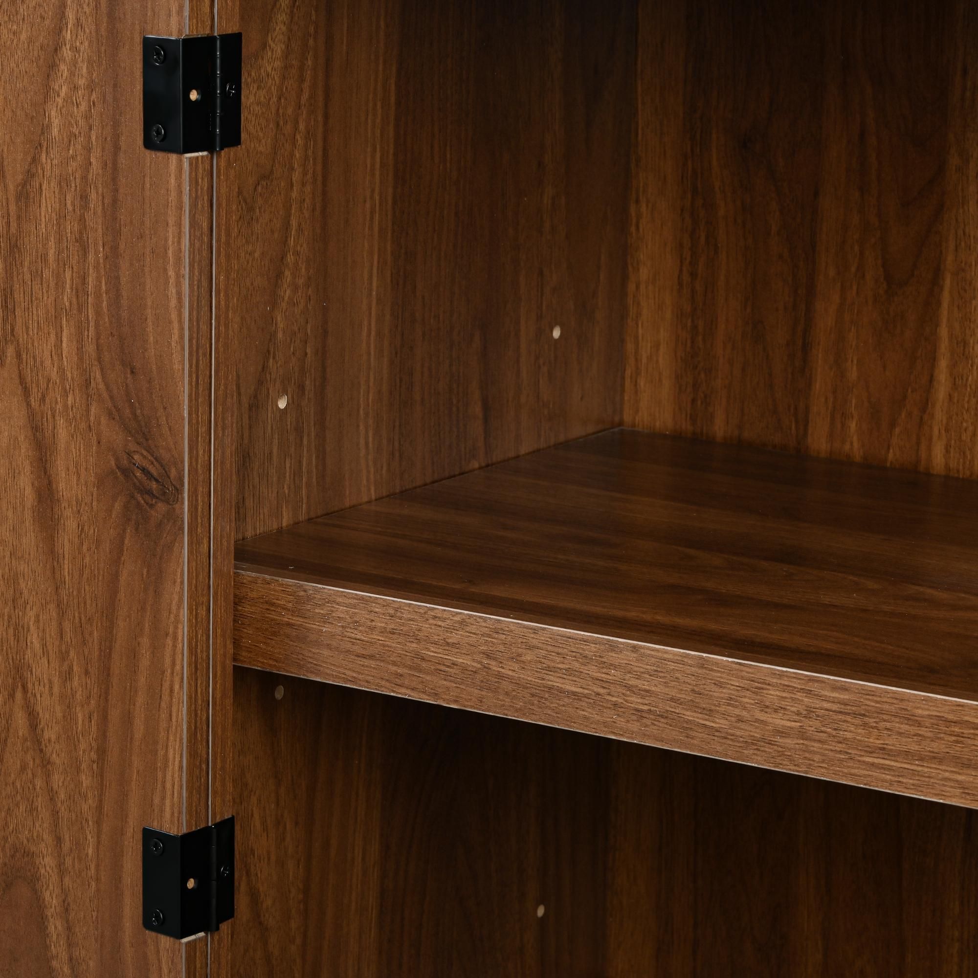 Merax Kleiderschrank im Korbgeflecht-Bogenstil,Sideboard mit Doppelschubladen und Rattan-Türen, Vintage Aufbewahrungsschrank mit Haken, Nussbaum