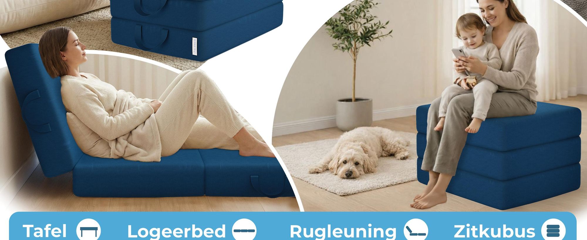 ELONEO Opklapbare matrassen, gastenmatrassen, 3-delige opvouwbare matrassen, extra dik schuim (15 cm), geschikt voor mensen met rugproblemen, opklapbaar, opvouwbare matras (blauw)