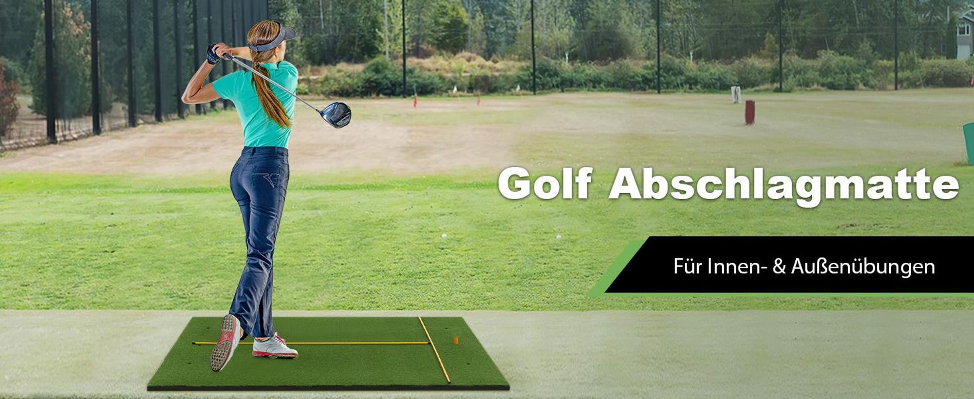 COSTWAY Golf Übungsmatte inkl. 2 Gummi-Tees und 2 Ausrichtungsstäbe, Golfmatte mit 6 Abschlagpositionen, für Indoor und Outdoor 152 x 117 cm, 25 mm