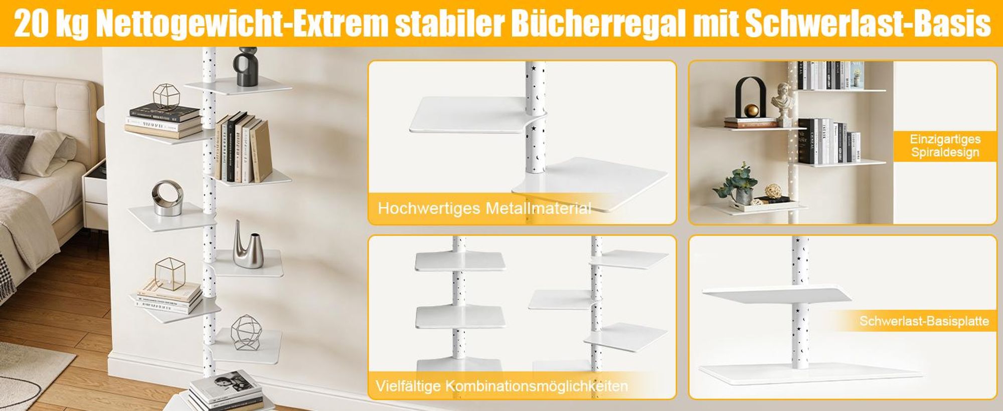 9 Ebenen Pflanzenständer mit LED-Sternenlicht & Drehbaren Regalen, 180cm Metall Pflanzenregal Blumenständer für Balkon Wohzimmer Garten, Weiß