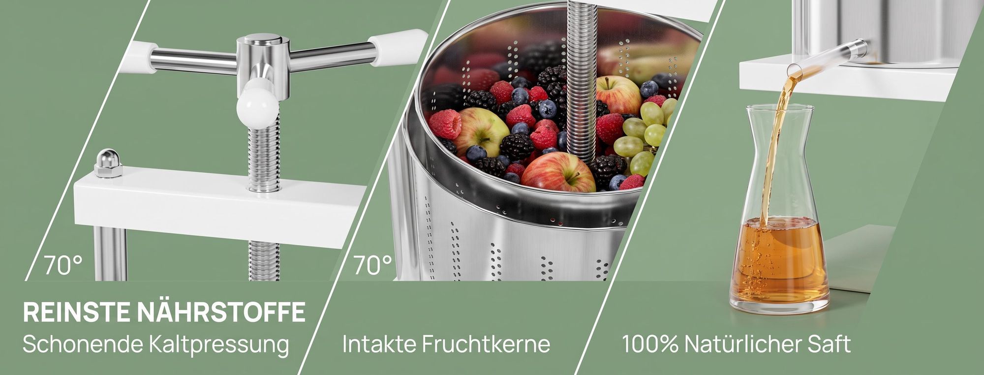 ROSEJANE Obstpresse 6 L, manuelle Saftpresse aus Edelstahl mit T-Griff